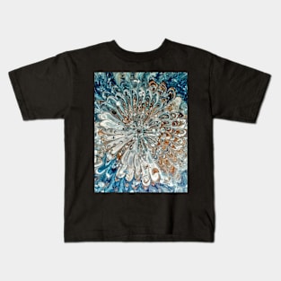 Blue and bronze abstract flower Kids T-Shirt